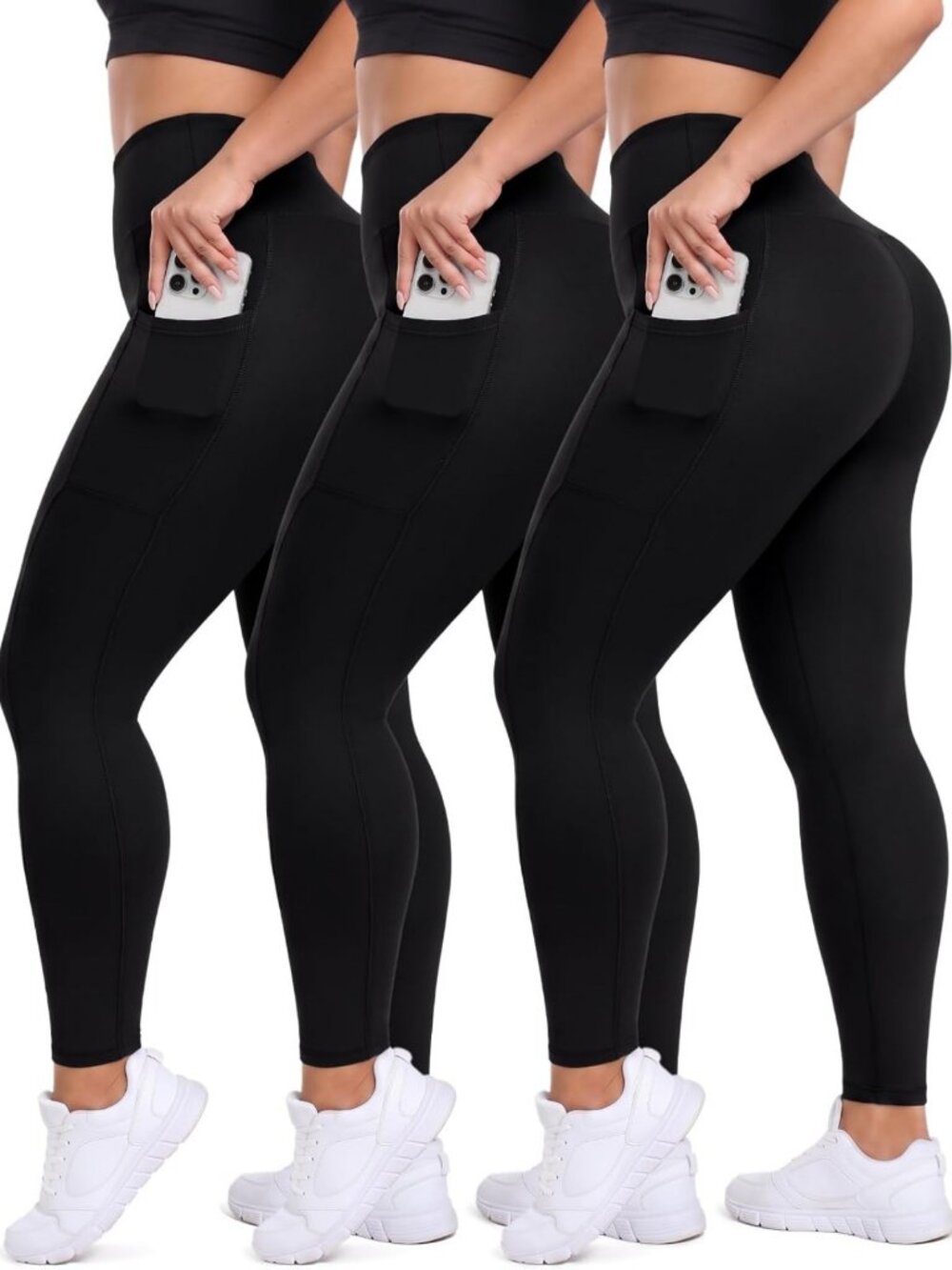 Plus Size High Waisted Leggings with Pockets - Soft & Comfortable 3 Pack